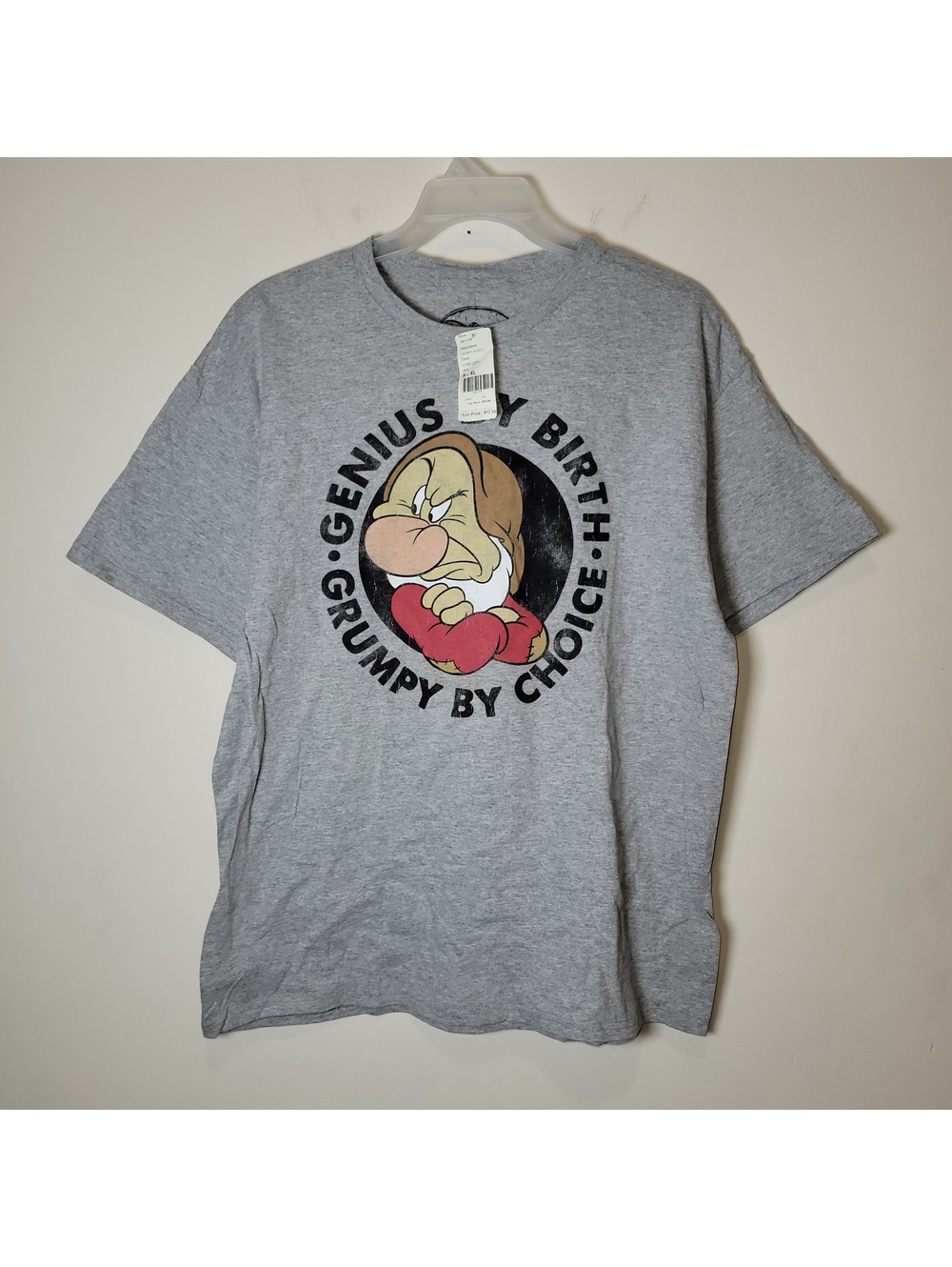 NWT Disney Grumpy "Genius By Birth Grumpy By Choice" Snow White Gray Shirt XL